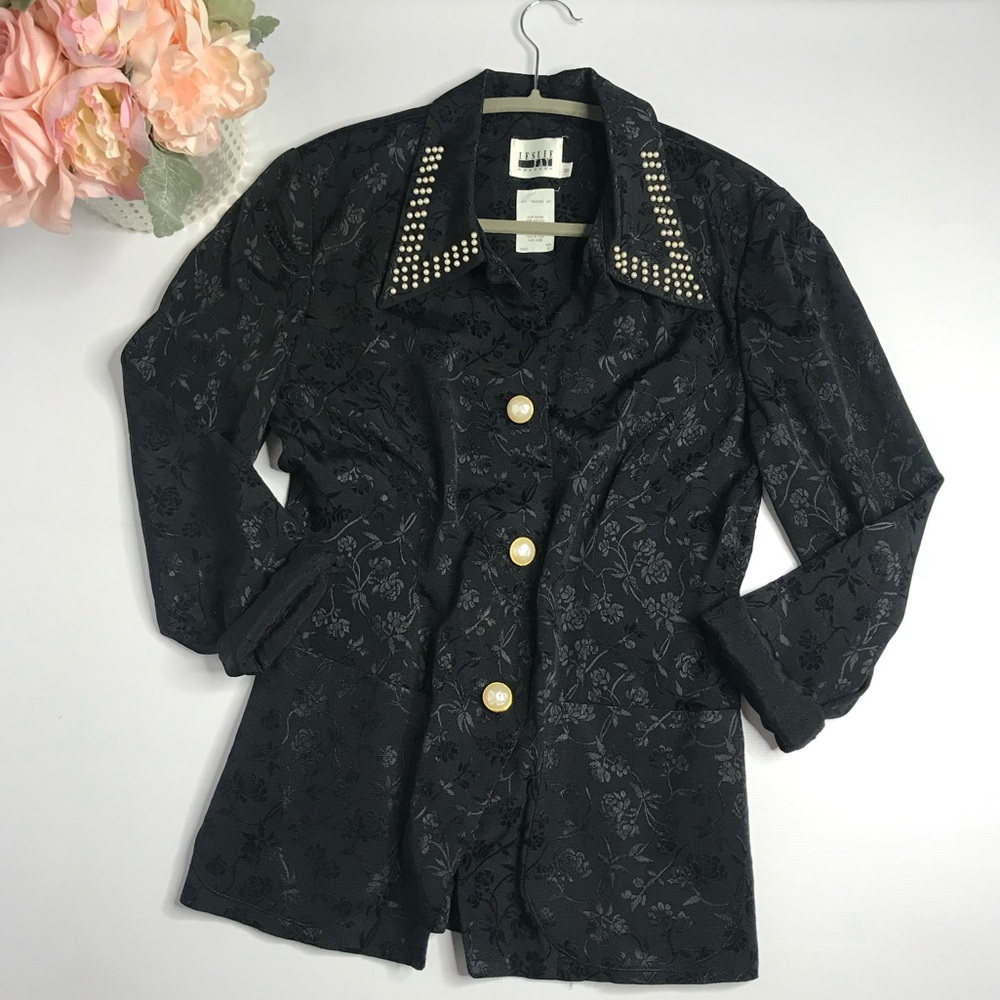 Vintage 90s Brocade Black Blazer Jacket